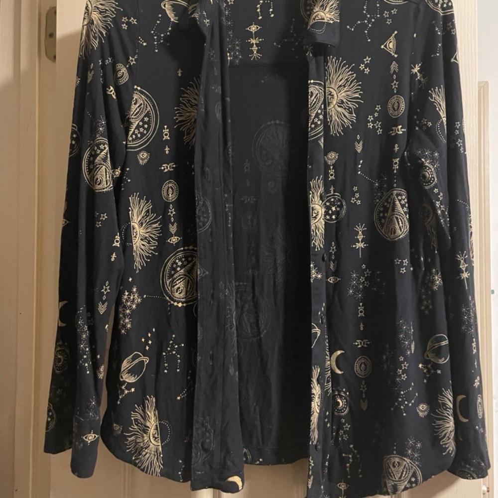 Astrology Print Black Button-Up Shirt